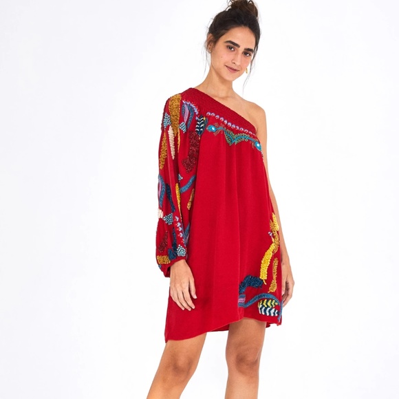 Farm Rio Dresses & Skirts - Farm Rio Embroidered One Shoulder Mini Dress